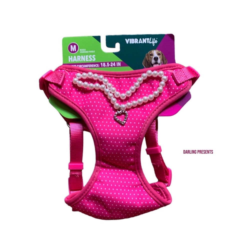 Vibrant Life Polkadot & Pearls Harness Dog Color Pink Size M